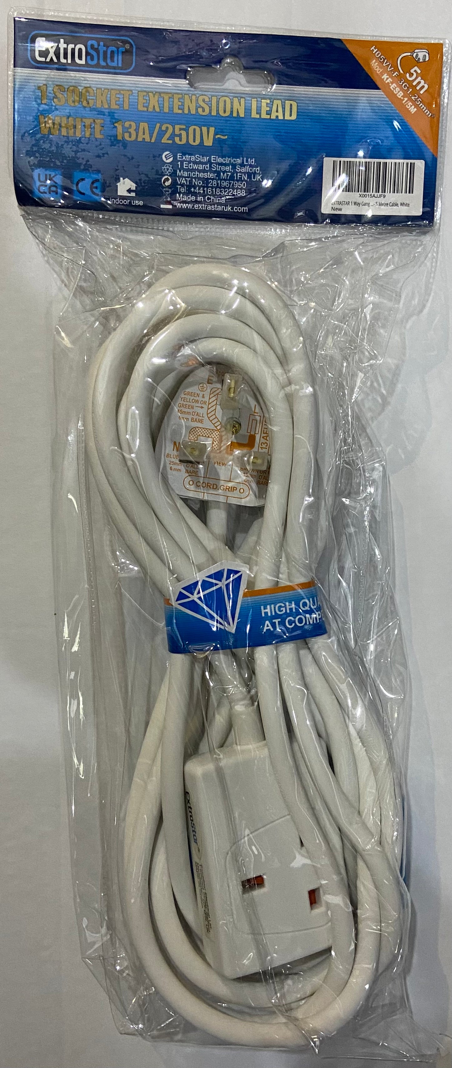 RALLONGE BLANCHE EXTRA STAR 1 PRISE 13A/250V 5m