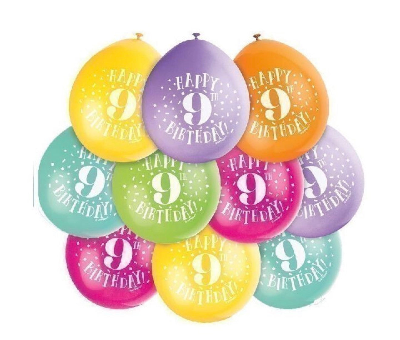 9in UNIQUE HAPPY 9 BIRTHDAY LATEX BALLOONS 10