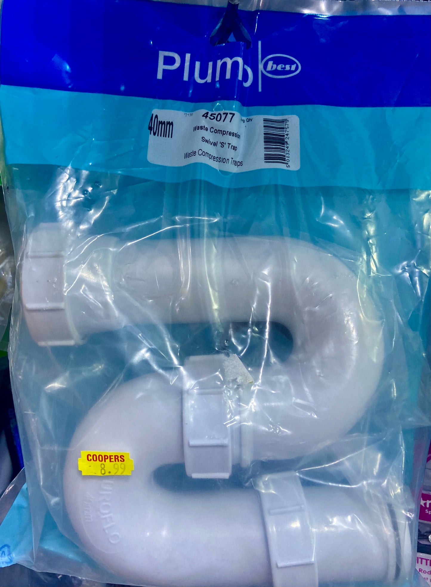 PLUMB 40mm SWIVEL ‘S’ TRAP WASTE COMPRESSION
