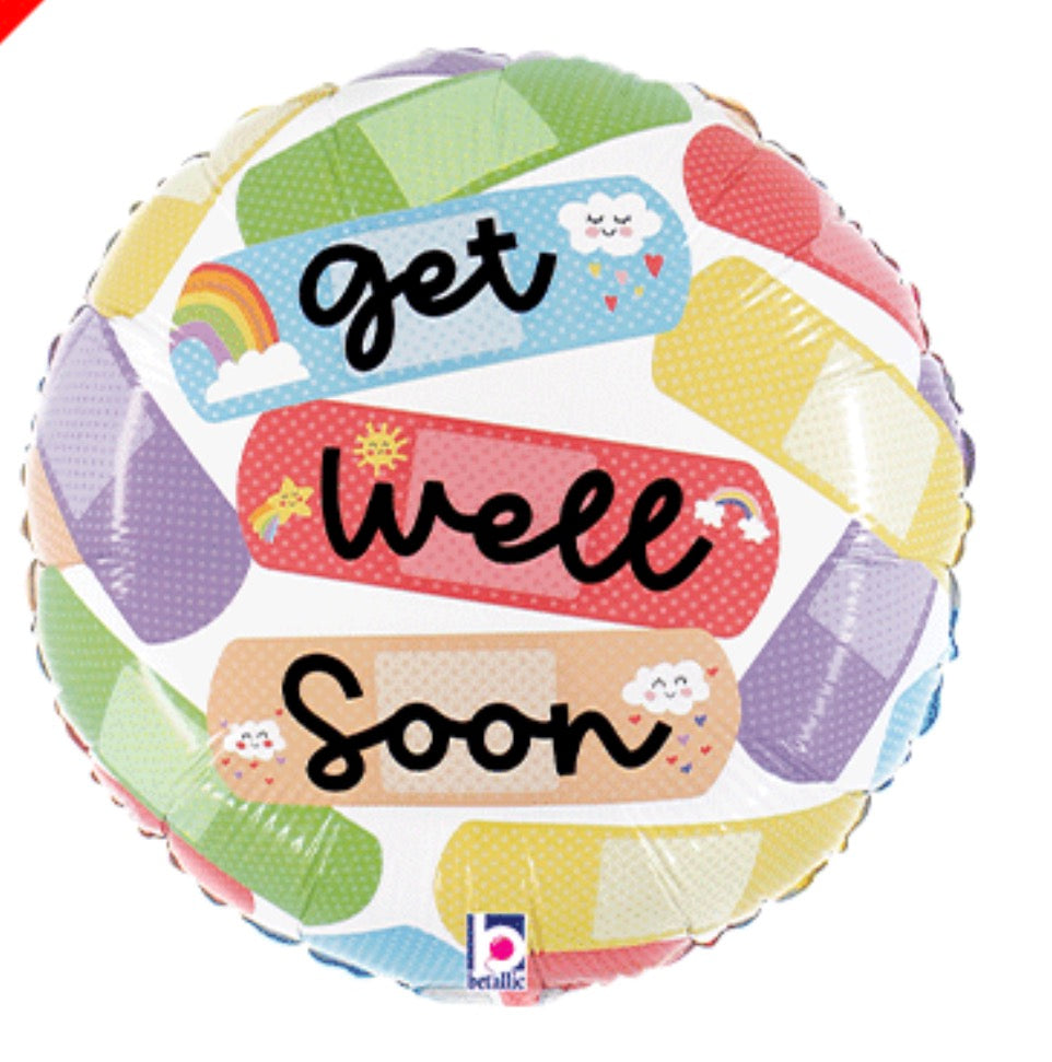 18in CHEERFUL GET WELL SOON BANDED FOIL BALLOON
