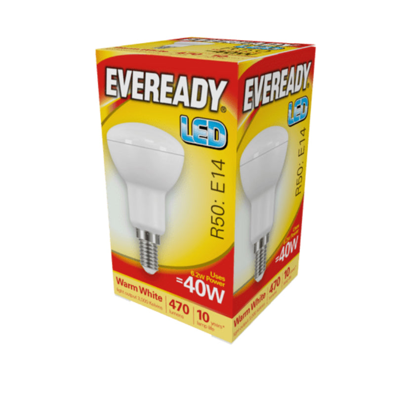 AMPOULE LED EVEREADY R50 : E14 4,9W=40W BLANC CHAUD 470LM