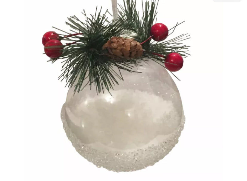 Décoration de Noël Luxe Boule givrée 80mm Remplie de Neige
