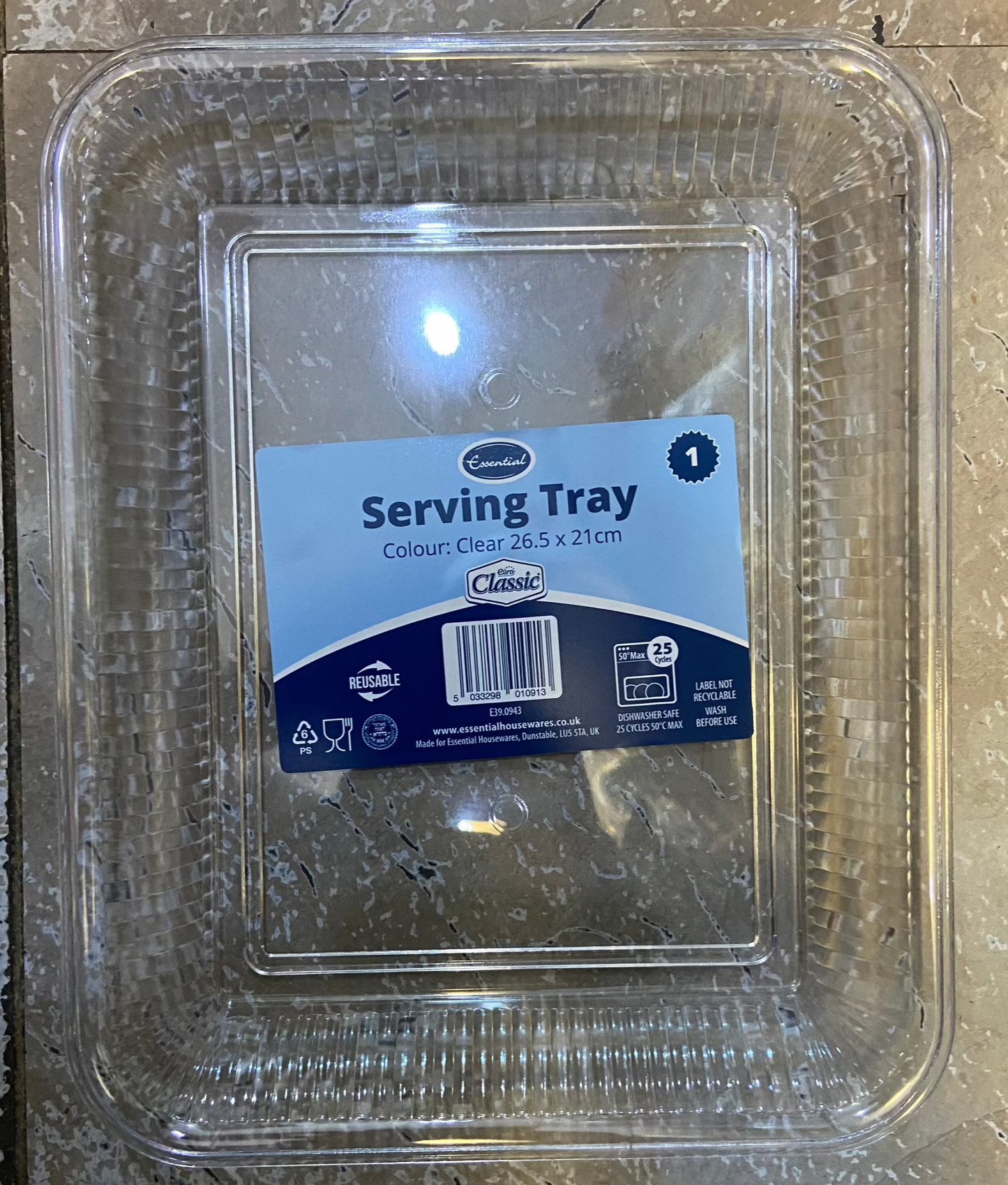 26cm Small Clear Plastic Serving
Tray Reusable