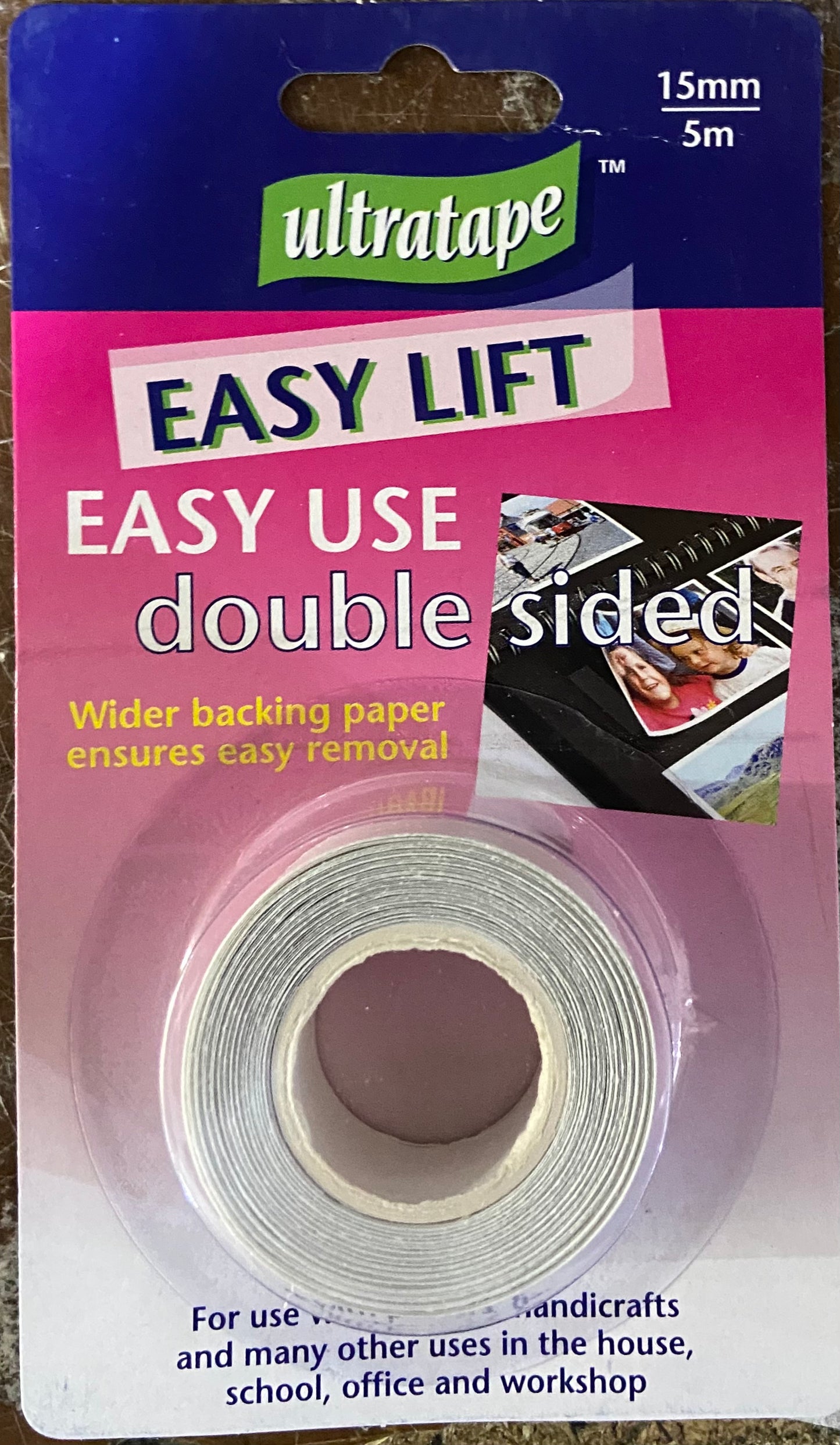 Ultratape Double Sided Tape Multipurpose 15mm x 5m Quick & Easy Peel Away