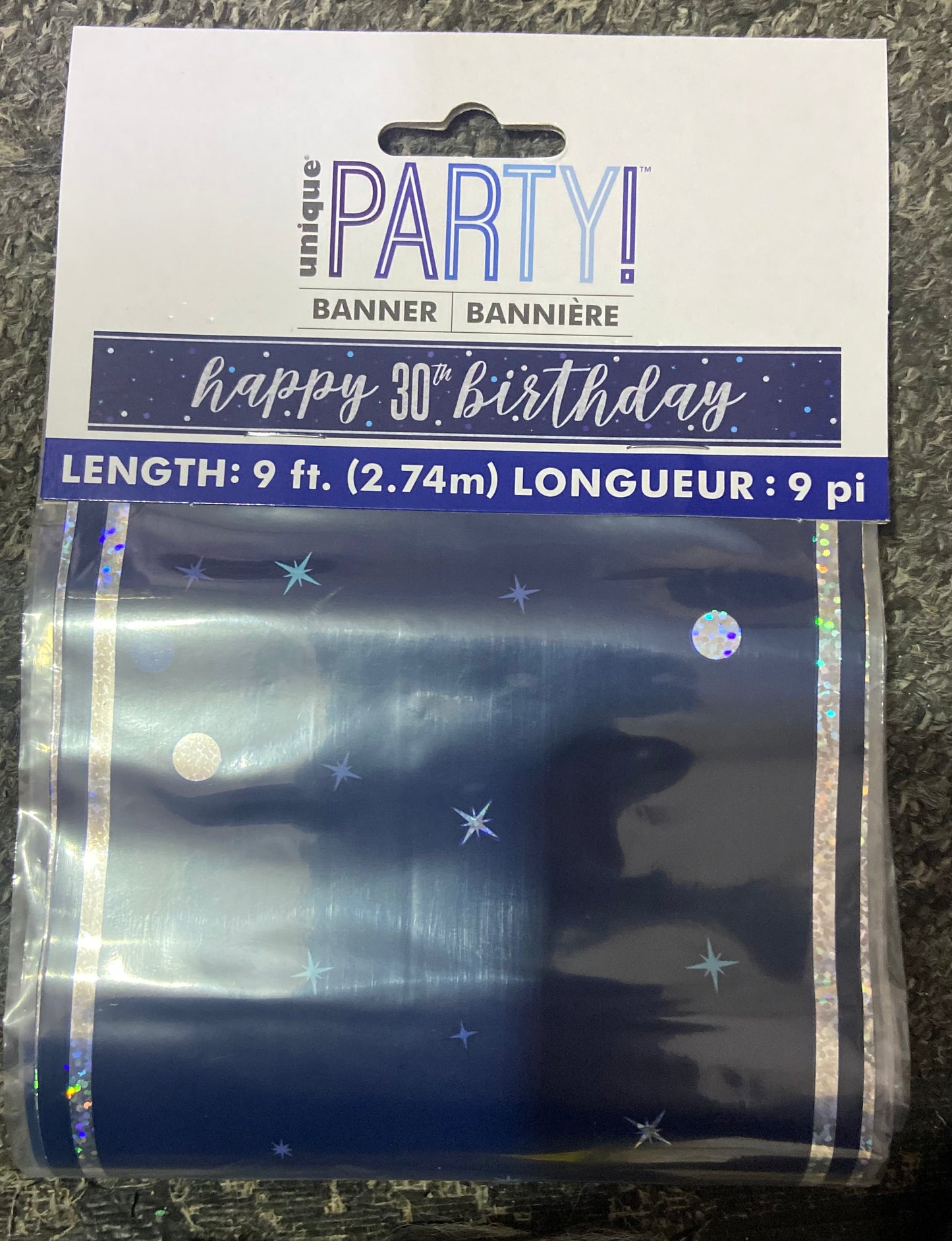 Bannière d'anniversaire 30 ans Bleue GLITZ 2,74 m