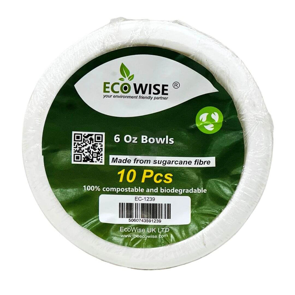Bols Jetables Compostables Éco-Bio en Bagasse de Canne à Sucre 6oz Lot de 10