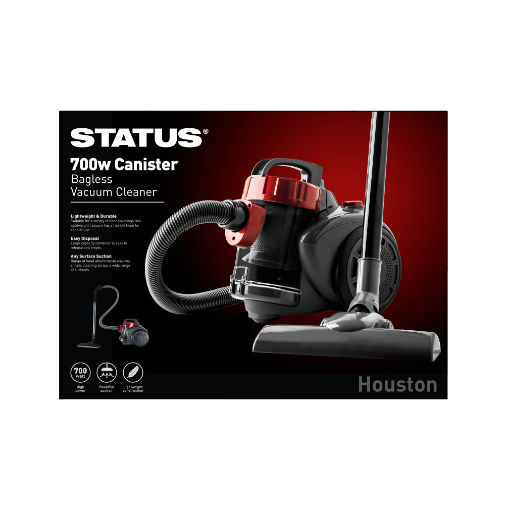 Houston - Rouge/Gris - 700W - Aspirateur sans sac - 1 unité - dans boîte de vente brillante