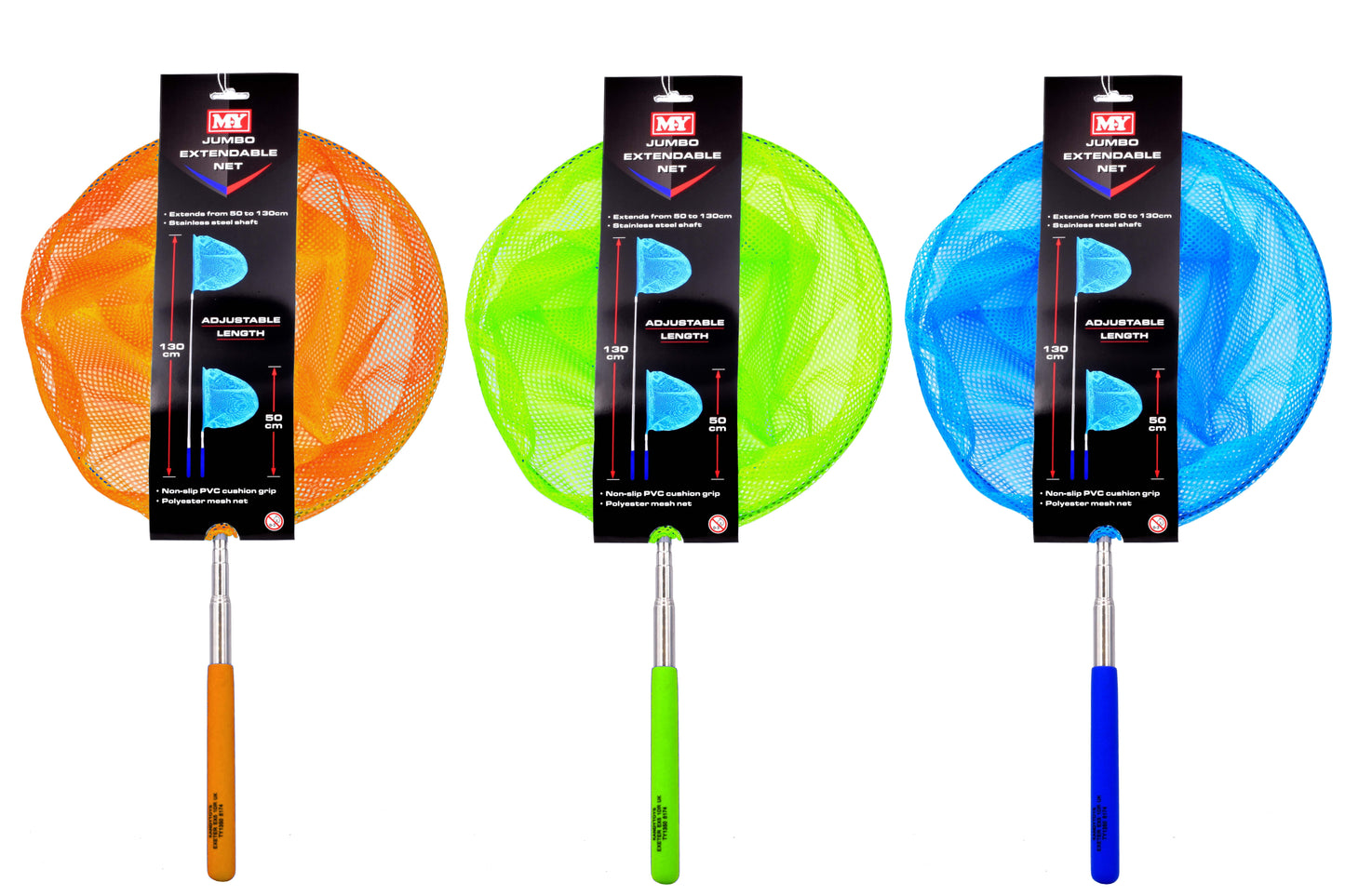 Filet télescopique Jumbo – Lot de 3 tailles assorties – Parfait pour la pêche et les aventures en plein air