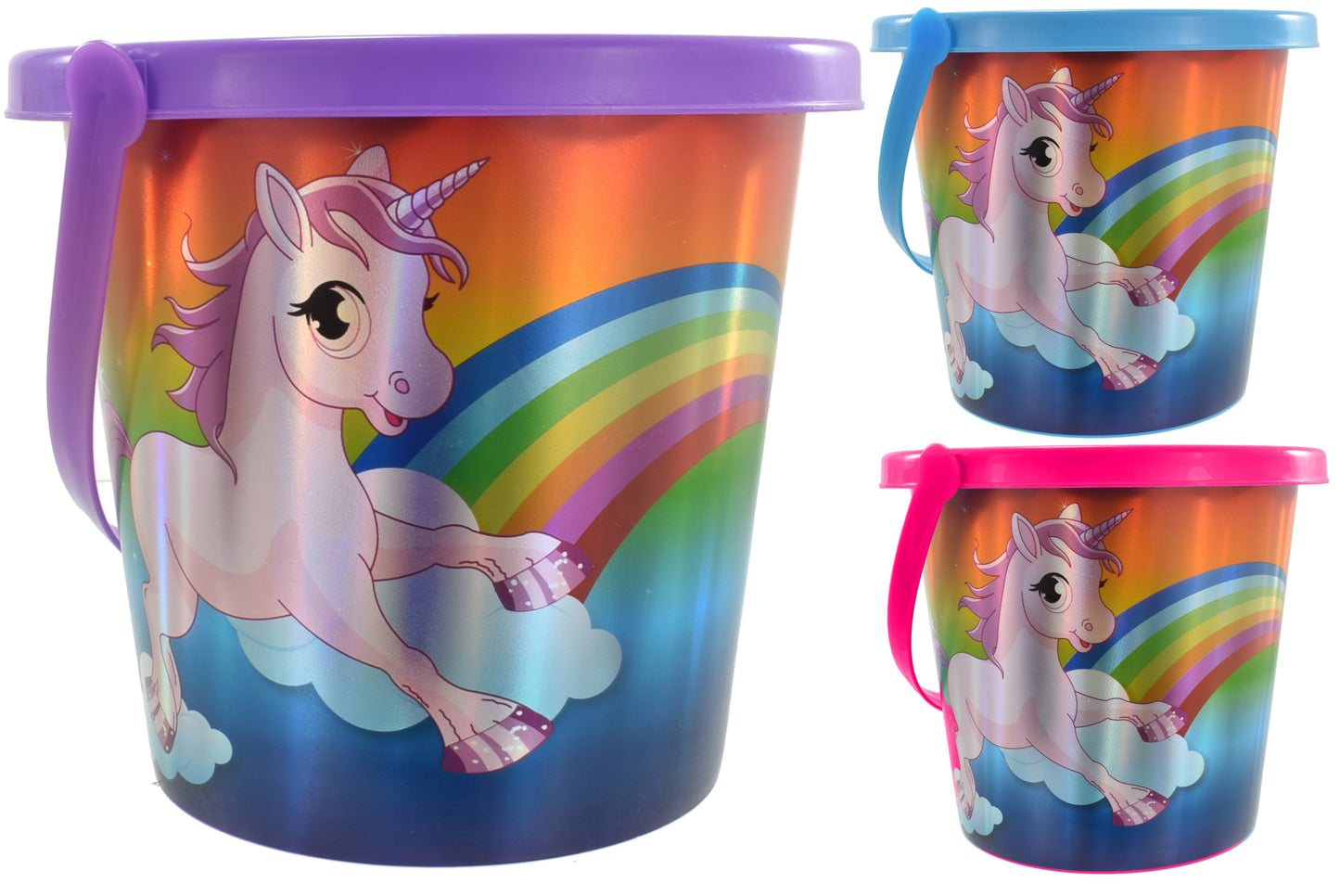 Adorable seau à imprimé licorne de 20 cm – Parfait pour les jouets d'enfants ou les journées à la plage