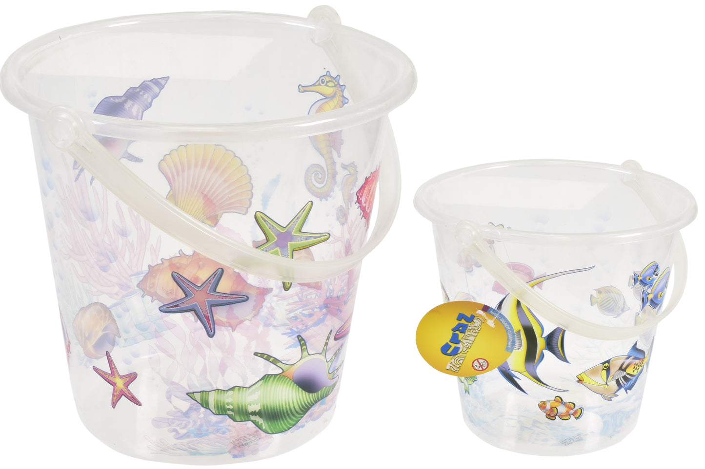 Seau transparent 7" / 17,5cm avec impression vie marine | Accessoire de plage amusant