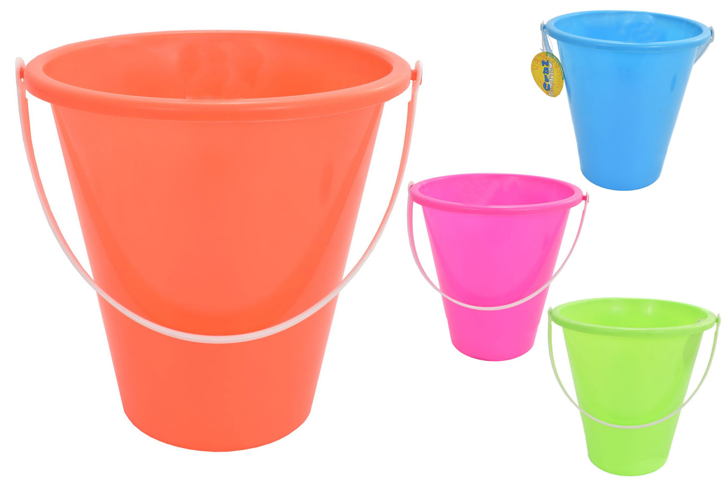 Seaux ronds de couleurs fluo éclatantes de 22,5 cm (9") - Lot de 4 assortis