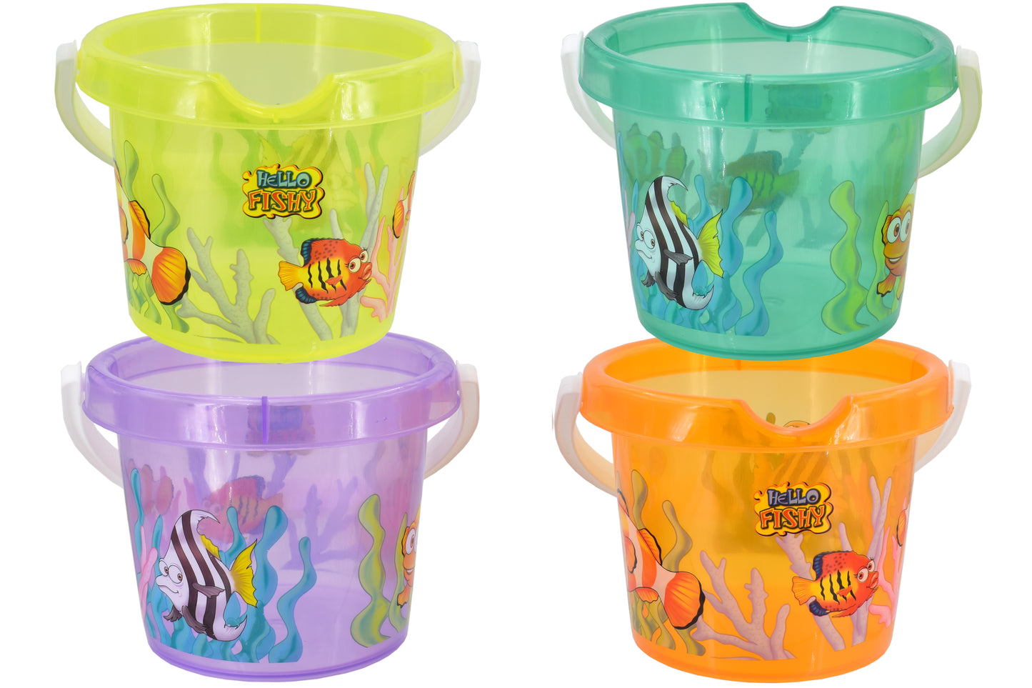 Seau de bain transparent coloré pour bébé "Hello Fishy" - Parfait pour s'amuser dans le bain