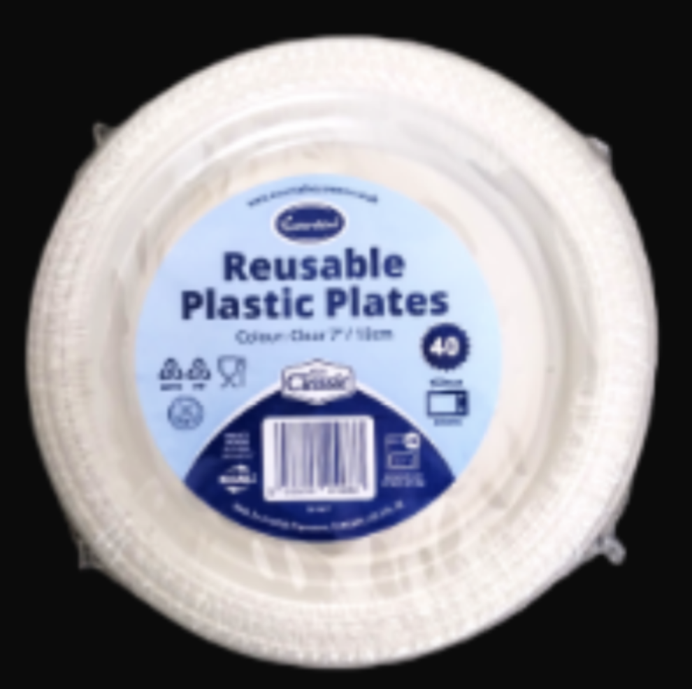 ESSENTIAL REUSABLE CLEAR PLASTIC PLATES 7” / 18cm 40pk