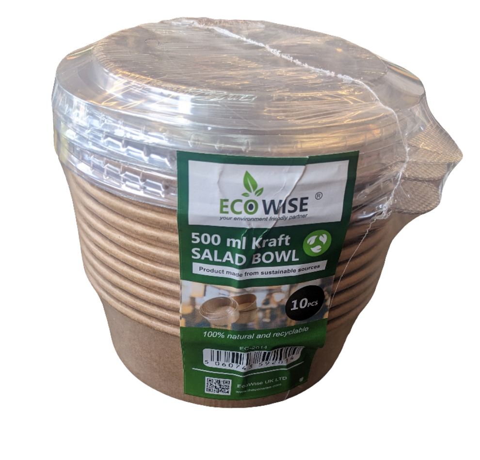 Ecowise 500ml Kraft Salad Bowel With Lids