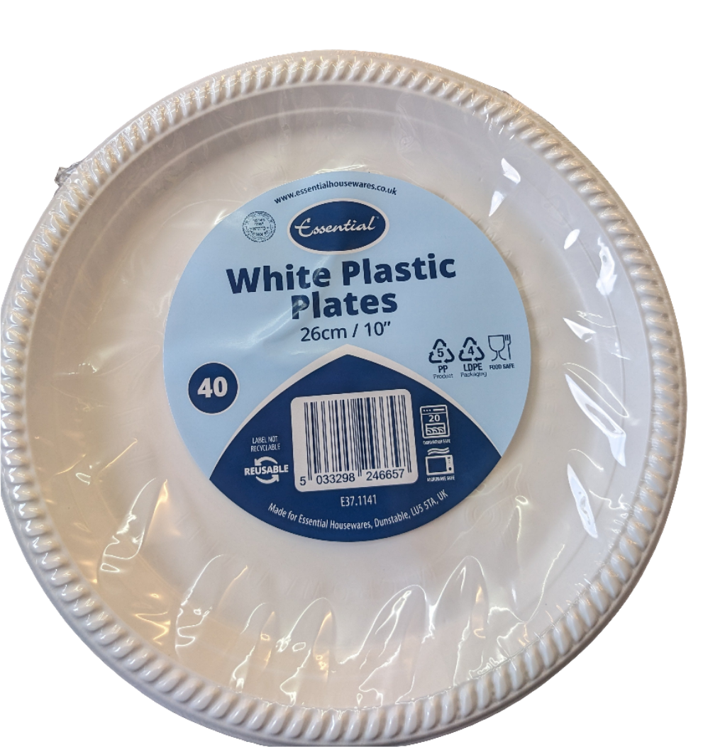 Lot de 40 assiettes en plastique blanc réutilisables de 26 cm