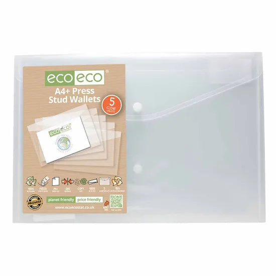 ECO-ECO A4+ PRESS STUD WALLETS PACK OF 5