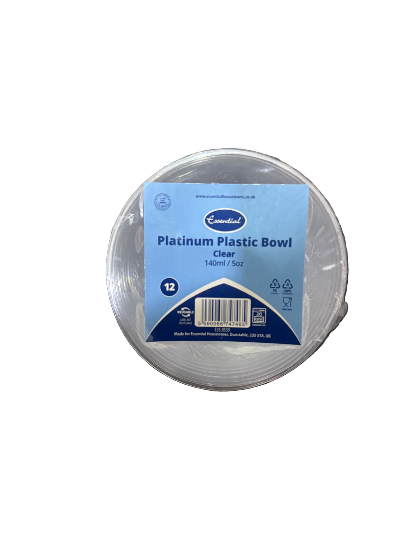 ESSENTIAL PLATINUM PLASTIC BOWL CLEAR 140ml 12pck
