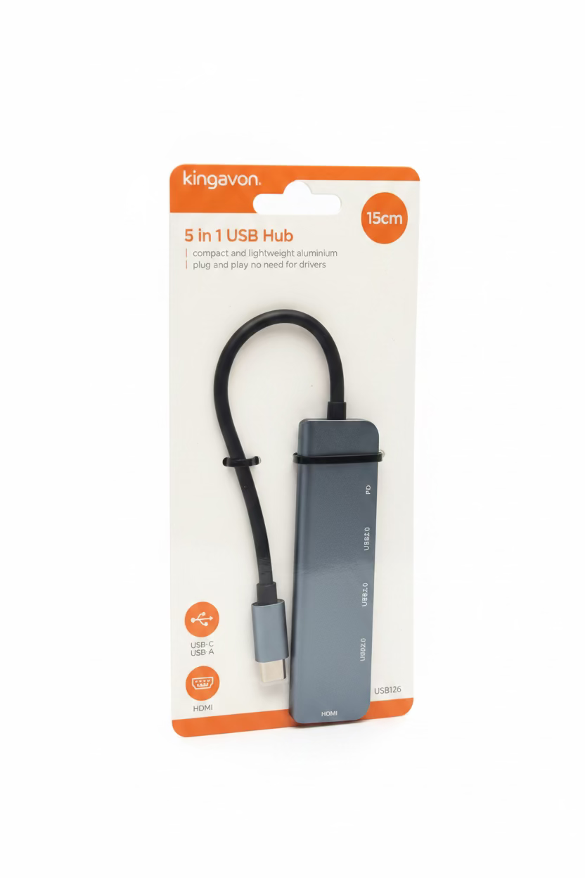 KINGAVON 5 IN 1 USB HUB 15cm