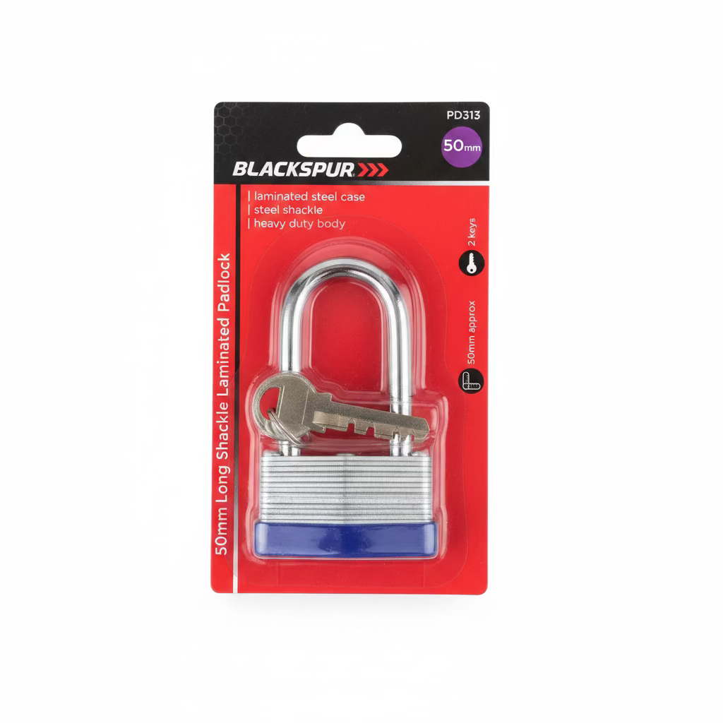 BLACKSPUR 50mm LONG SHACKLE LAMINATED PADLOCK