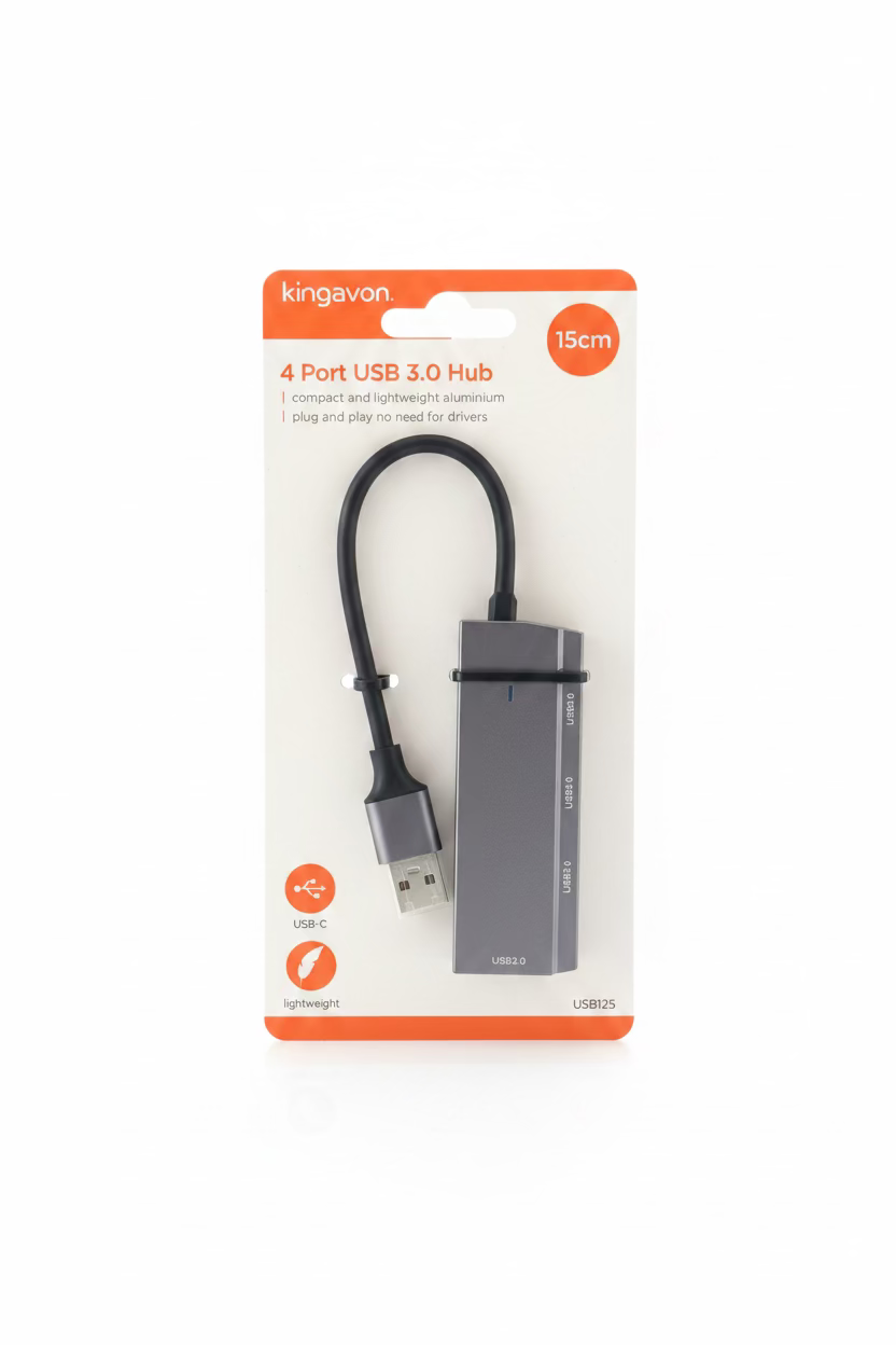 KINGAVON 4 PORT USB 3.0 HUB 15cm