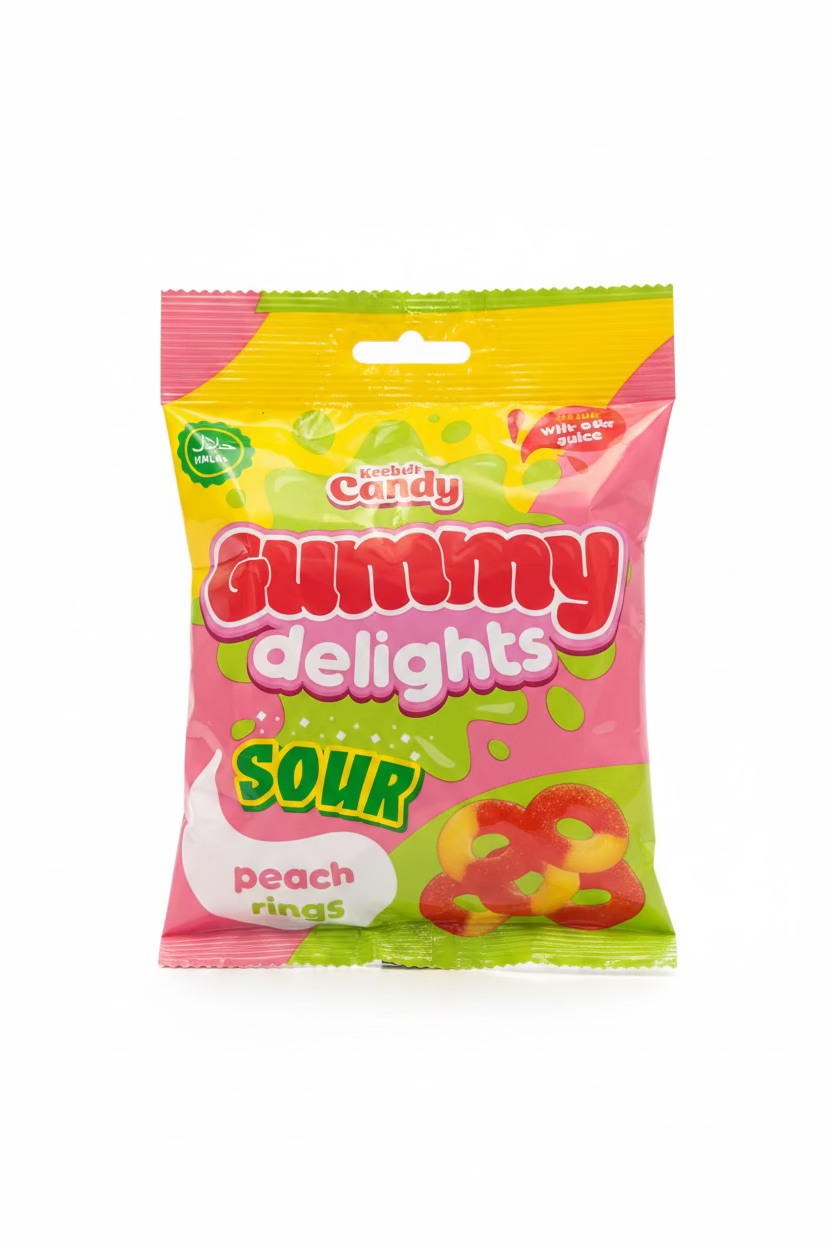 KEEP IT CANDY SOUR GUMMY PEACH RINGS 160g