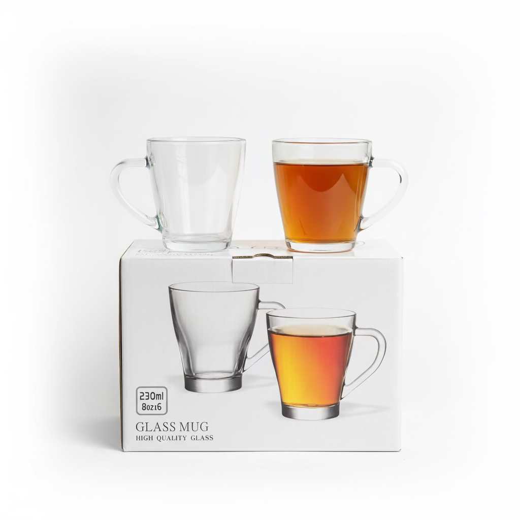 GLASS MUG 230ml 8oz X6