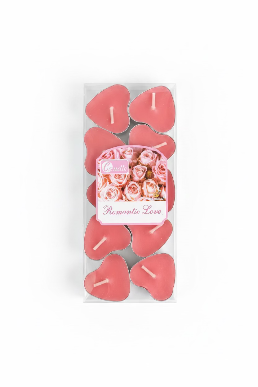 HEART SHAPE TEA LIGHT CANDLES 10 pack ASSORTED COLOURS
