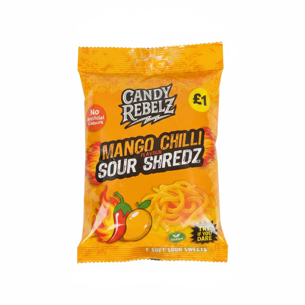 CANDY REBELZ MANGO CHILLI FLAVOUR SOUR SHREDZ 120g VEGAN
