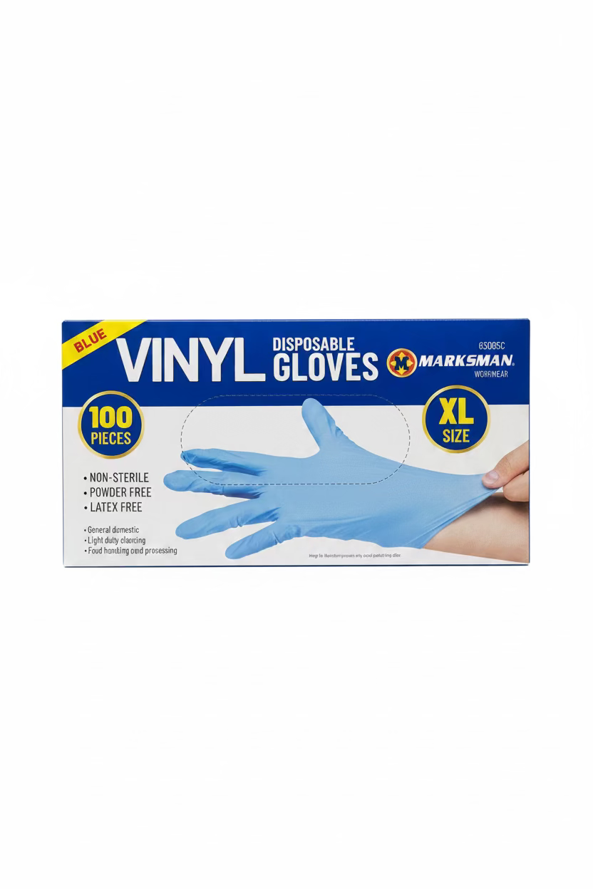 MARKSMAN BLUE VINYL DISPOSABLE GLOVES 100pk XL