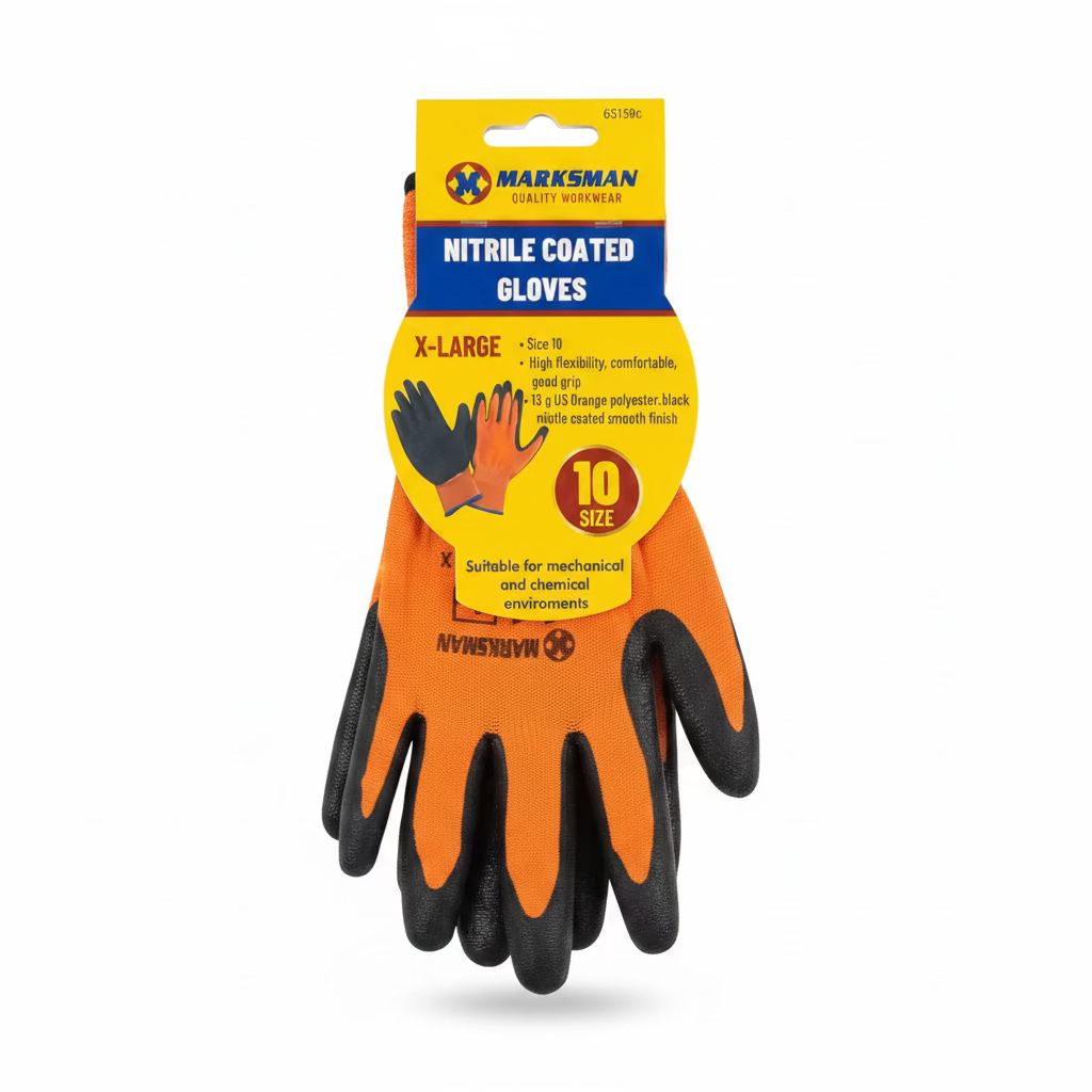 MARKSMAN NITRILE COATED GLOVES XL SIZE 10