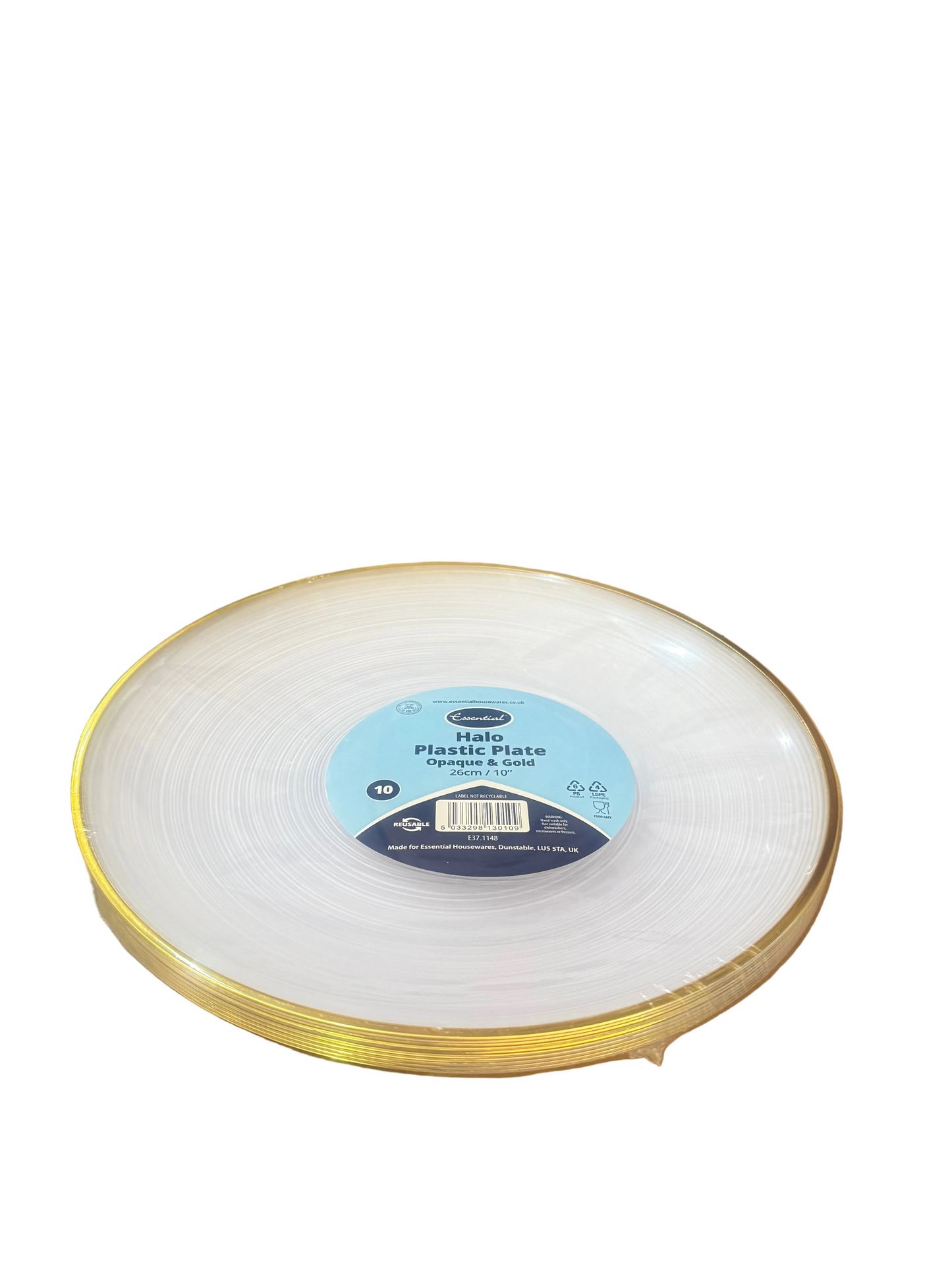 ESSENTIAL HALO PLASTIC PLATE OPAQUE & GOLD 26cm 10 pk