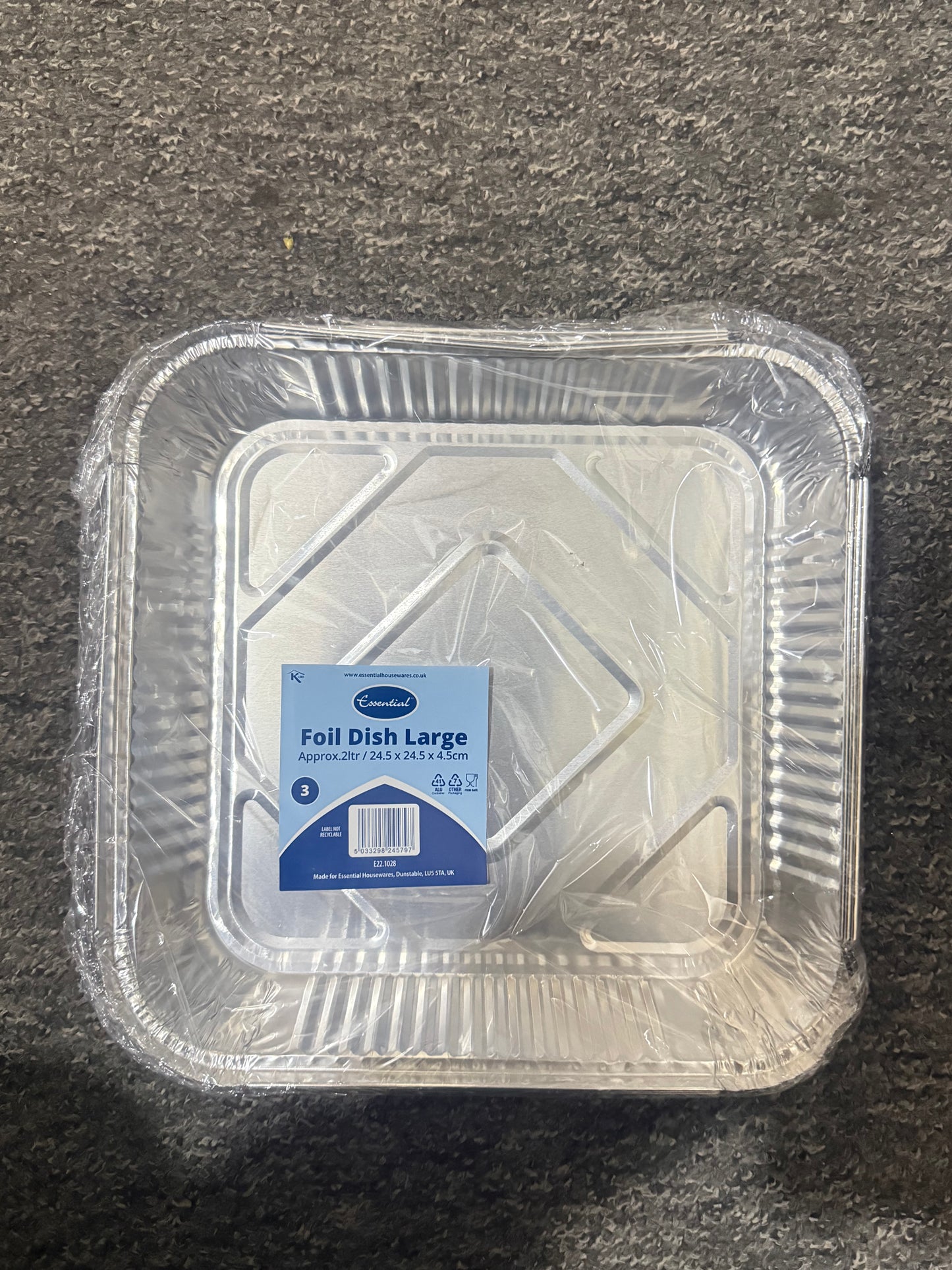 ESSENTIAL FOIL DISH LARGE 3pk 2L 24.5x24.5x4.5cm