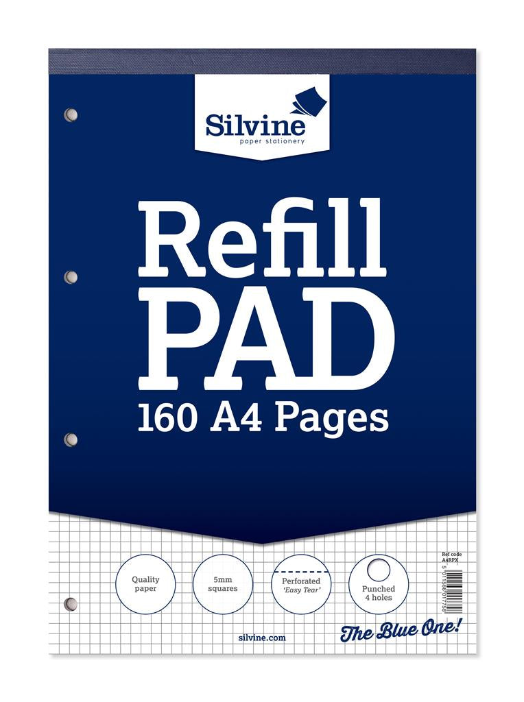 BLOC RECHARGE SILVINE 160 PAGES A4 CARREAUX 5mm