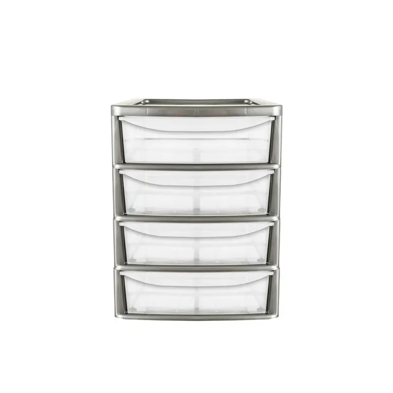 PLASTIC SLIM A4 4 DRAWER TOWER STORAGE UNIT SILVER