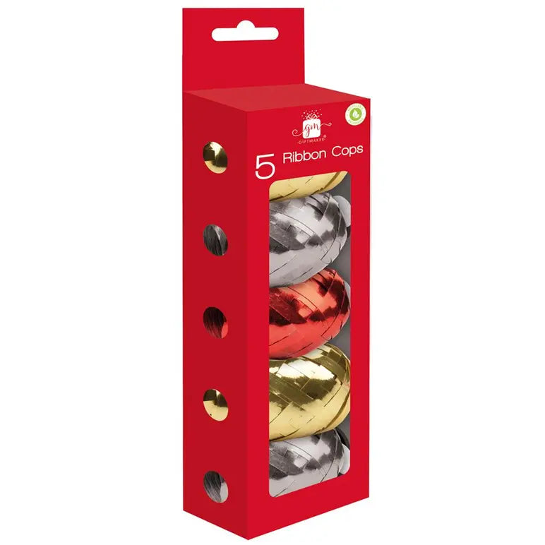 GIFTMAKER ASSORTED COLOUR METALLIC RIBBON COPS 5/PK