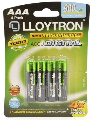 Piles rechargeables Lloytron AAA 900 mAh NiMH. Pack de 4.