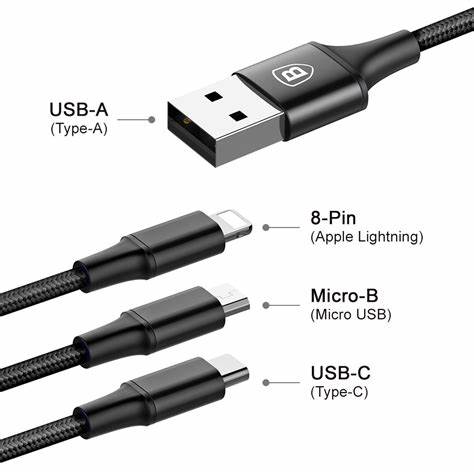 Câble 3 en 1 TYPE C, MICRO et recharge IPHONE