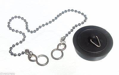 Bouchons de baignoire, noirs 45 mm (1,3/4") et chaîne à billes chromée 450 mm (18")