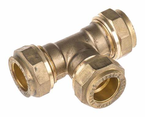Compression Fittings, Equal Tee, Brass 15mm