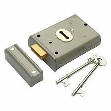 Rim Locks (Deadlock), Grey 100mm X 75mm (4" X 3"), & 2 Keys