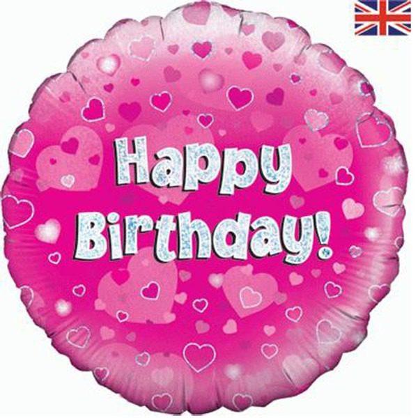 Oaktree 18 inch Happy Birthday Pink Holographic Foil Balloon
