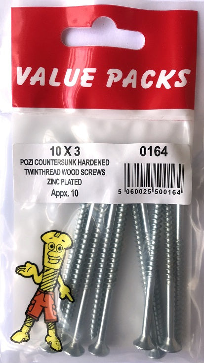 Vis à bois TwinThread de qualité supérieure 10x3 pouces - Lot de 10 | Finition zinguée