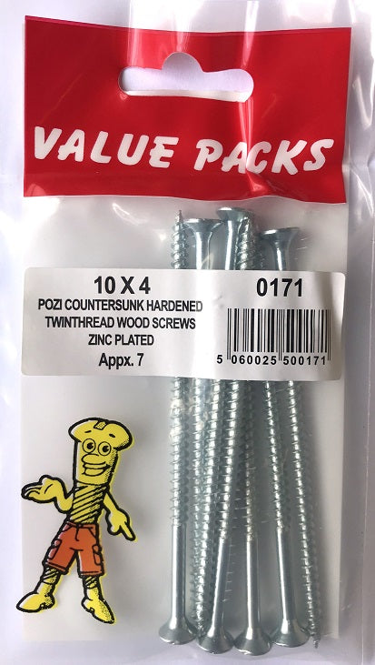 0171 T10X400 TwinThread Wood Screws | Zinc Finish | Pack of 7.