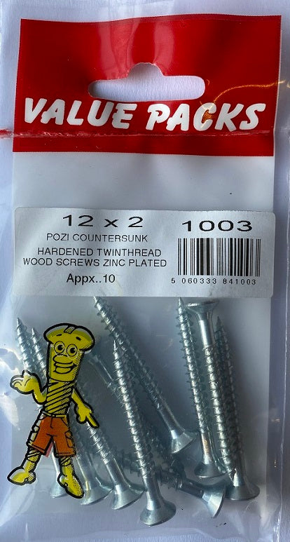 Acheter 1003 vis à bois TwinThread T12X200 - 12 x 2”, tête fraisée Pozidriv, finition zinguée - paquet de 10