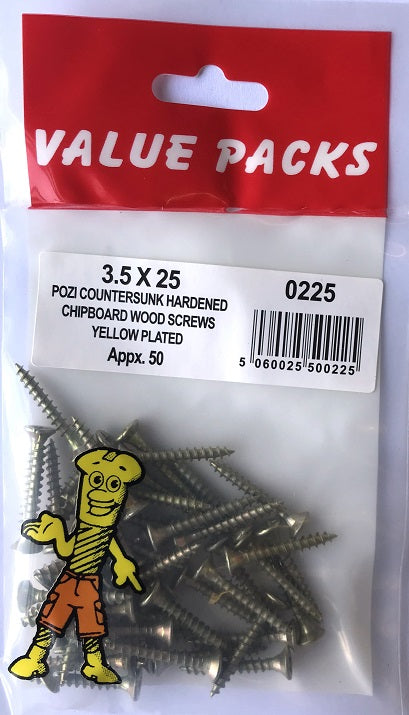 Vis agglo têtes fraisées fendues, zinguées bichromatées 3,5 x 25 mm - Boîte de 50.