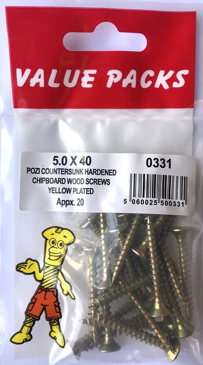 Vis agglo de haute qualité 0331 C50X40 5,0 x 40 zinguées jaunes - Sachet de 20