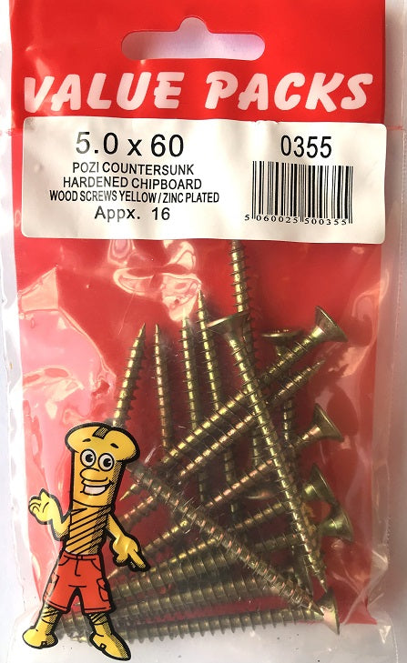 Vis à aggloméré 00355 C50X60 de haute qualité - 5,0 x 60 zinguée jaune