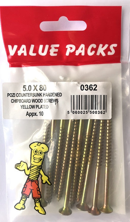 0362 Vis Aggloméré C50X80 5.0 x 80 Plaquées Jaune - 10/PK.