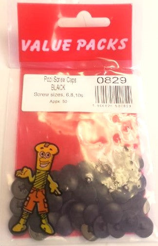 Versatile 0829 PCBK Capuchons à encliqueter Pozi noirs n° 6-8 - paquet de 50