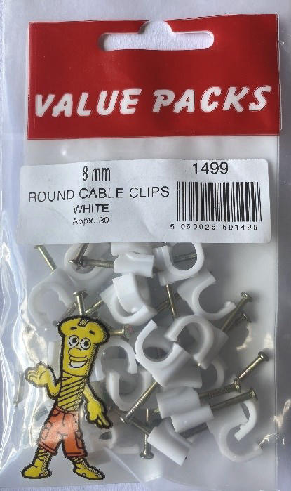 Keep Wires Neat with 1499 CCRW8.0 Cable Clips Round White - 30/PK
